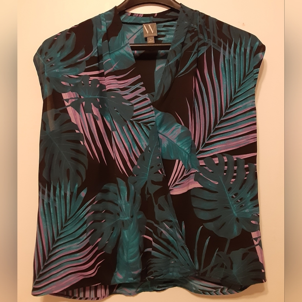 Worthington Black Tropical Leaf Blouse